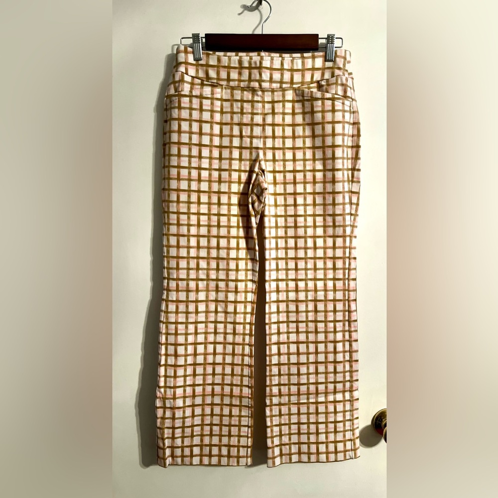 Spartina 449‎ Pink and Brown Checked Midi Skirt with Front Slit